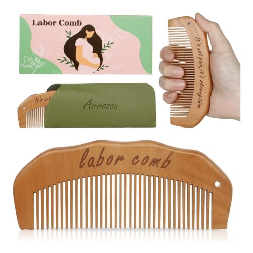 Arrozon Birth Comb for Women Labor, Wooden Labor Comb Natural Labor and Delivery Essentials, Birthing Comb Labor Gifts for Pregnant Women, Wood Comb Pregnancy Must Haves (Designed for Moms)