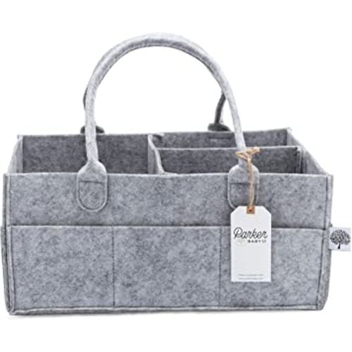 Parker Baby Diaper Caddy - Nursery Storage Bin and Car Organizer for Diapers and Baby Wipes - Large, Grey