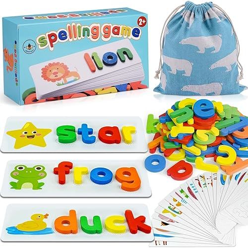 BEESTECH Alphabet ABC Learning Educational Toys for 2 3 4 5 Years Old Boys Girls, Wooden Puzzle Flash Cards Preschool Activity Letter Matching Games for Kids Toddlers