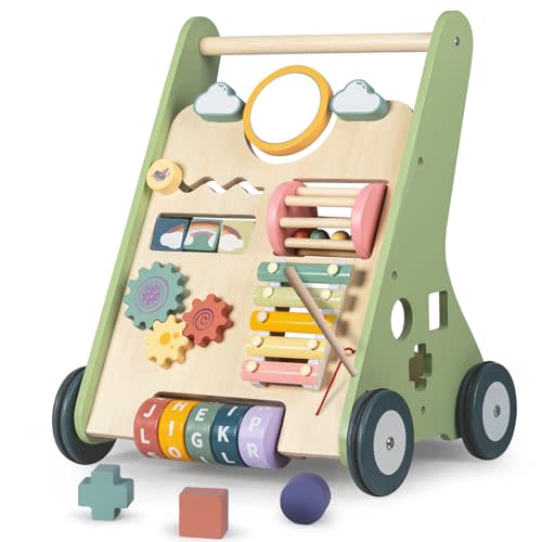 Bautia Wooden Baby Walker, Montessori Walker for Babies 6-12 Months, Push Walking Toys for 1 Year Old Learning to Walk