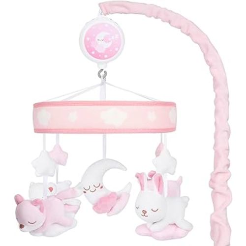 Crib Mobile for Girls, Baby Mobile for Crib with 12 Lullabies Digital Musical Box, 3 Modes, Volume & Songs Control, Pink Design for Nursey Decor