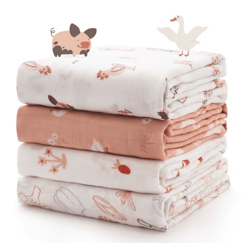 Momcozy Muslin Swaddle Blankets, 4 Pack, Breathable 2-Layer Gauze Large 47'' x 47'' Baby Swaddling Receiving Blanket Wraps for Newborn Boys Girls