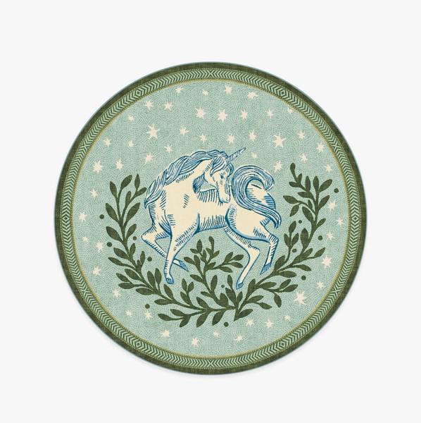 Woodland Wanderer Unicorn Green Rug + Standard Cushion | Ruggable US