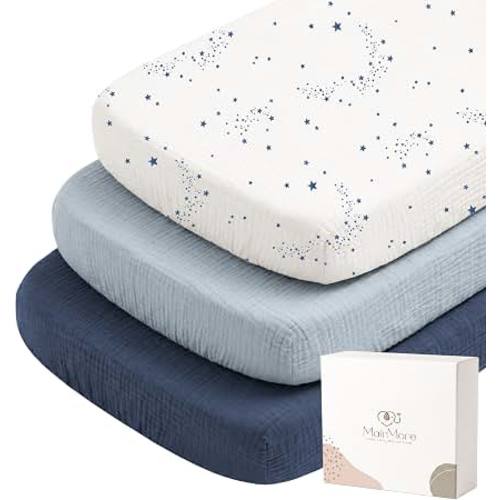 Amazon.com: MairMore 3 Pack Muslin Baby Bassinet Sheets for Bedside Sleepers | Soft & Breathable, 100% Cotton, Full Elastic Fit, for Moses Basket, Oval Rectangle Pad and Mattress (Starry Sky)