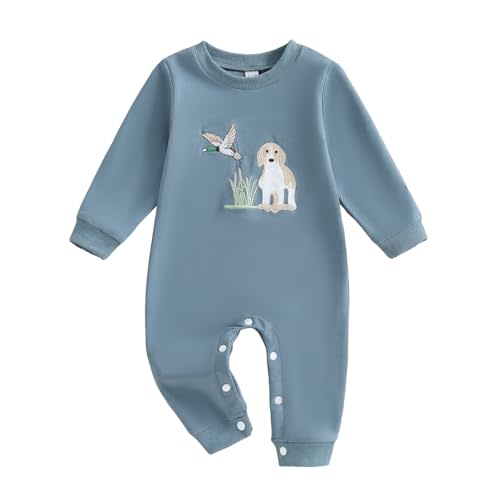 SAYOO Infant Baby Boy Girl Mallard Duck Romper Jumpsuit Green Duck Embroidery One Piece Waffle Overalls Hunting Baby Clothes