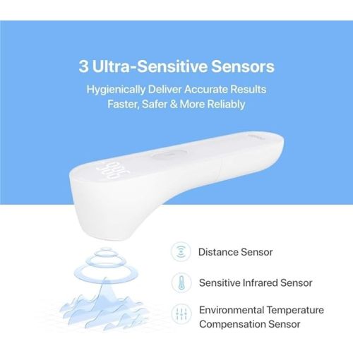 iHealth No-Touch Forehead Thermometer, Infrared Digital Thermometer for Adults and Kids, Touchless Baby Thermometer, 3 Ultra-Sensitive Sensors, Large LED Digits, Quiet Vibration Feedback, Non Contact - White