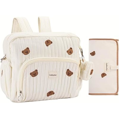 Diaper Bag Backpack, Medium Maternity baby bag & Changing Pad, Insulated Pockets, Stroller Straps & Pacifier Case (Medium - Beige Bears)