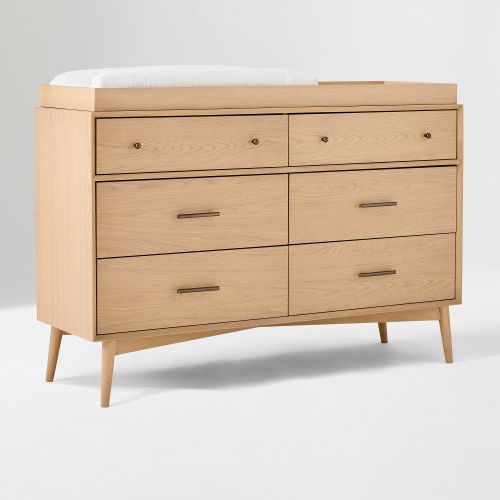 Mid-Century 6-Drawer Wide Dresser with Removable Topper (56")