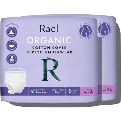 Rael Disposable Underwear for Women, Organic Cotton Cover - Incontinence Pads, Postpartum Essentials, Disposable Underwear, Unscented, Maximum Coverage (Size L-XL, 16 Count) - Overnight Panty Style (L-XL) - 8 Count (Pack of 2)