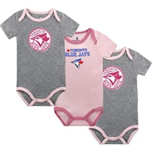Gertex MLB Toronto Blue Jays 3-Pack Baby Infant Onesie Bodysuits | 3 Designs in One | Multiple Colours & Styles