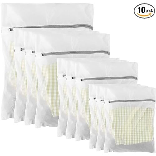 10 Pack Mesh Laundry Bags for Delicates with Non Rust Zipper- MDSXO White Laundry Bags Mesh Wash Bags, Easy Fit Bra, Sock,Lingerie,Sneaker,Baby Laundry for Washing Machine Travel Storage[1XL/3L/3M/3S]