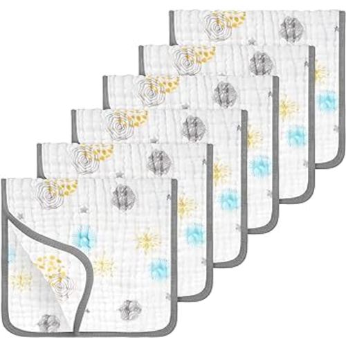 Looxii Muslin Burp Cloths 100% Cotton Muslin Cloths Large 20''x10'' Extra Soft and Absorbent 6 Pack Baby Burping Cloth for Boys and Girls (Fireworks)