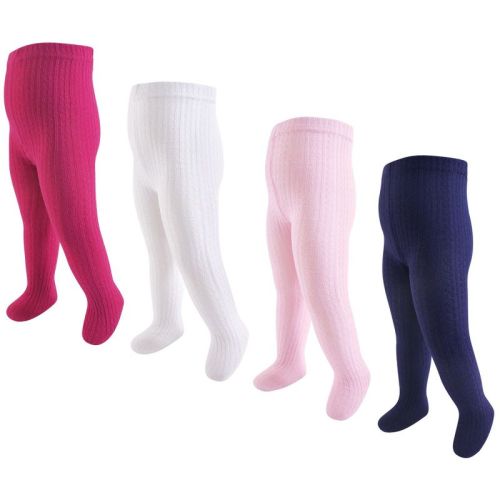 Hudson Baby Infant And Toddler Girl Cotton Rich Tights, Cream Pink Cableknit, 0-9 Months