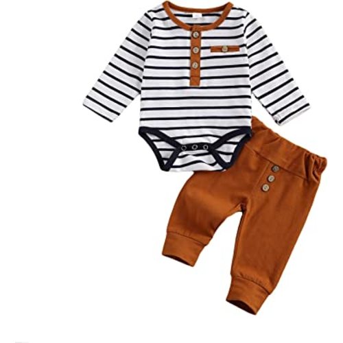 Newborn Baby Boy Girl Clothes Ribbed Knitted Cotton Long Sleeve Romper Long Pants Solid Color Fall Winter Outfits
