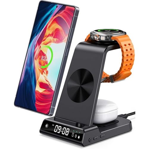 Wireless Charger for Samsung, 3 in 1 Wireless Charging Station for Samsung Galaxy S24 Ultra/S23 Ultra/S22/S21/Note 20/Z Flip 6/Fold 6, Charger for Samsung Galaxy Watch Ultra/7/6/5, Galaxy Buds 2/2 Pro