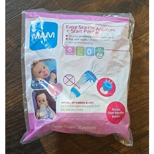 New MAM Easy Start Anti-Colic Bottle + Start Pacifier - Newborn Sealed 4.5oz