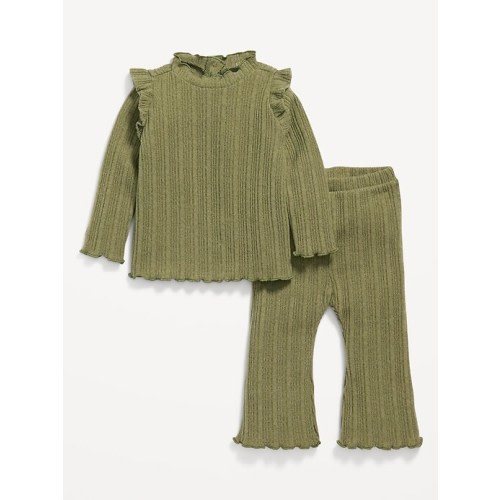 Cozy Long-Sleeve Ribbed Ruffle-Trim Top and Pants Set for Baby | Old Navy