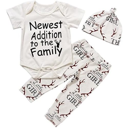 Newborn Suit for Baby Shower Deer Print Long Sleeve Romper+Long Pants+Hat