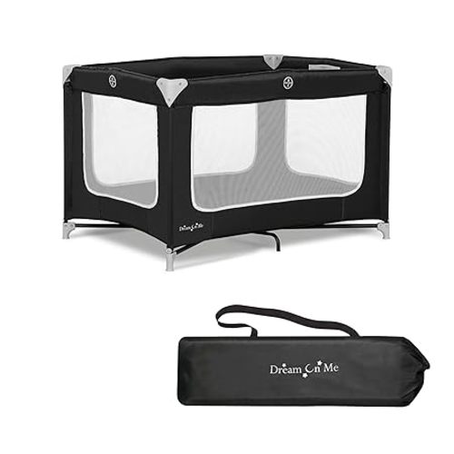 Dream On Me Zodiak Portable Playard in Black, Lightweight, Packable and Easy Setup Baby Playard, Breathable Mesh Sides and Soft Fabric - Comes with a Removable Padded Mat