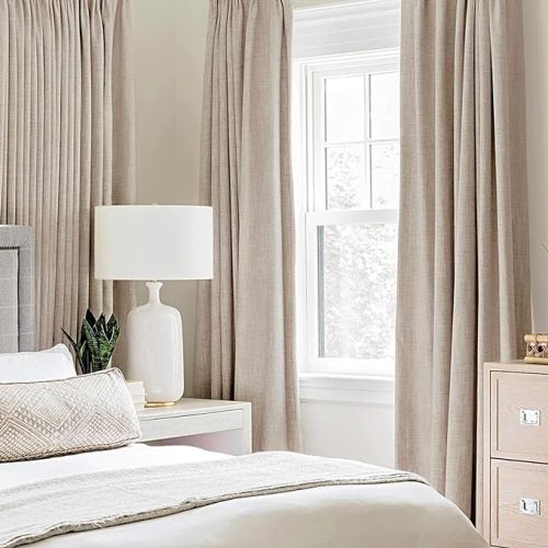 MIULEE 100% Blackout Linen Textured Curtains for Bedroom Solid Thermal Insulated Natural Beige Grommet Room Darkening Curtains & Drapes Luxury Decor for Living Room Nursery 52 x 84 Inch (2 Panels) - W52xL84