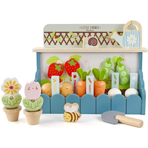 PairPear Wooden Play Food Garden Set Montessori Educational Toys for Kids | Toddler Fram Garden Learning Sorting Toys Food Pretend Play Gift for Girls Boys Age 3+
