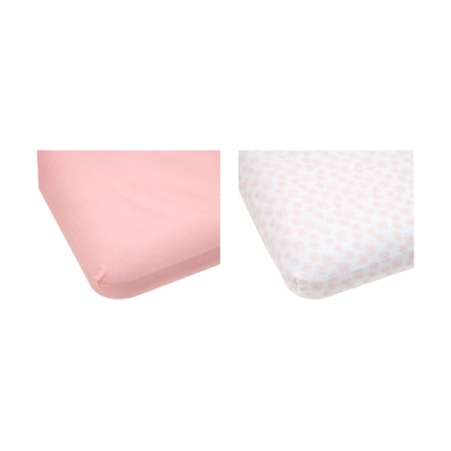 2 Pack Cotton Fitted Cot Sheets, Pink and Scribble Daisy - Anko