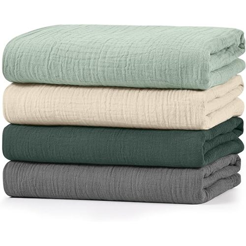 Muslin Swaddle Blankets for Newborn, 4 Pack Breathable Soft Receiving Blanket, Large 38 x 40 inches Swaddle Wrap Burping Clothes, Essentials Infant Shower Items, Toddler Gift (Forest Fox)