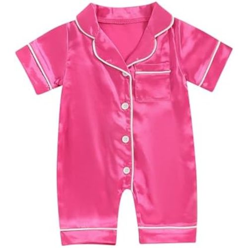 Multitrust Newborn Baby Girl Boy Silk Pajamas Rompers Button Down Short Sleeve Satin Infant Pjs One Piece Jumpsuit Shorts