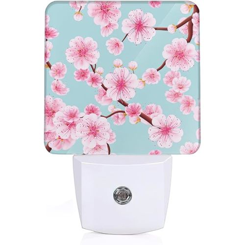 Cherry Blossoms Night Light, Spring Flower Plug-in Wall Led Night Lights Decor for Boys Girls Room Decor,Nightlights with Light sensors 0.5W