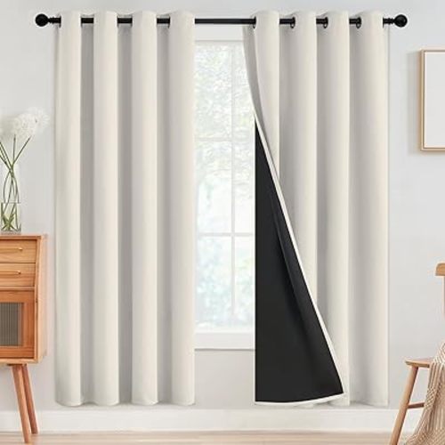 SimpleHome Cream 100% Blackout Curtains Room Darkening Living Room 72 Inch
