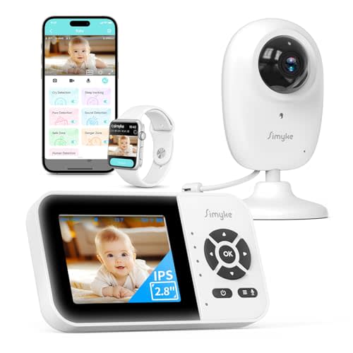 Smart Video Baby Monitor,2.8" Display & 1080p Camera,WiFi/No WiFi Modes,Cry Detection,2-Way Audio Talk,VOX/ECO,Feeding Timer,Temperature Sensor,Night Vision,8 Lullabies, Supports 4 Cameras
