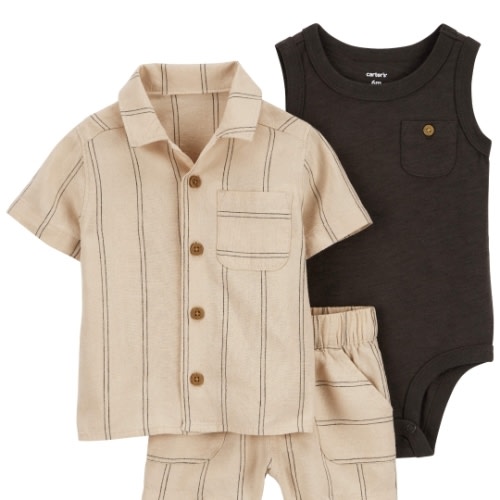 Baby 3-Piece LENZING™ ECOVERO™ Outfit Set - 12M - Style,Tan/Black