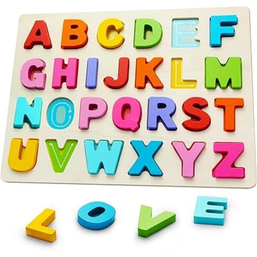 Wooden Puzzles for Toddlers, ABC Alphabet Puzzle, Learning Toys, Preschool Learning Activities, Preschool Educational Toddler Puzzle for Gift Set