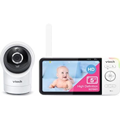 VTech RM5764HD 1080p Smart WiFi Remote Access Baby Monitor, 360° Pan & Tilt, 5" 720p HD Display, HD Night Vision, Soothing Sounds, 2-Way Talk, Temperature Sensor, Motion Detection, iOS & Android