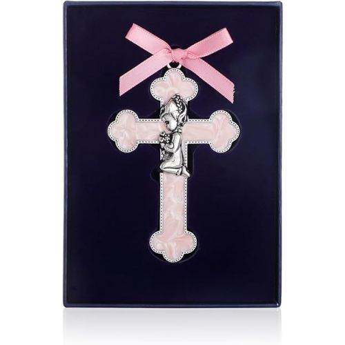 KOMI Pink Enamel Baby Wall Cross Christening Gifts Praying Girl Cross Christening and Dedication Baptismal Gifts from Godparents