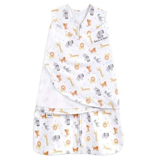 HALO 100% Cotton Sleepsack Swaddle, 3-Way Adjustable Wearable Blanket, TOG 1.5, Jungle Cotton, Newborn, 0-3 Months