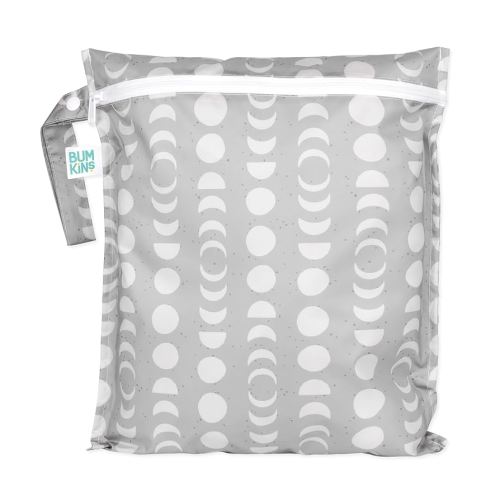 Bumkins Waterproof Wet Bag for Baby, Travel, Swim Suit, Cloth Diapers, Pump Parts, Pool, Beach, Gym Clothes, Toiletry, Hook to Stroller, Daycare, Zipper Reusable Wetdry Packing Pouch, Lunar Gray
