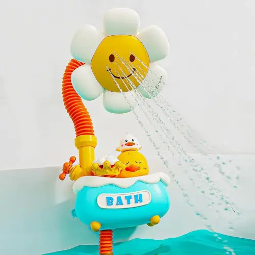 OKKIDY Baby Bath with Shower Head - with Sunflower 360°Adjustable Shower Head and 3 Water Spray Sprinkler, for Newborn Babies in Tub Or Sink, Bath Tub Toys for Toddlers Baby 3+ Year Old