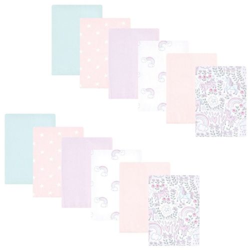 Hudson Baby Infant Girl Flannel Burp Cloth 12pk, Dreamy Unicorn, One Size