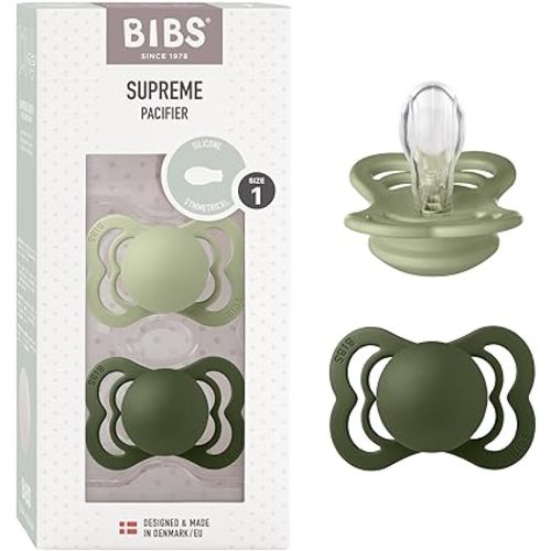 BIBS Pacifiers - Supreme Collection | BPA-Free Baby Pacifier | Made in Denmark | Set of 2 Sage/Hunter Green Color Premium Soothers | Size 0-6 Months
