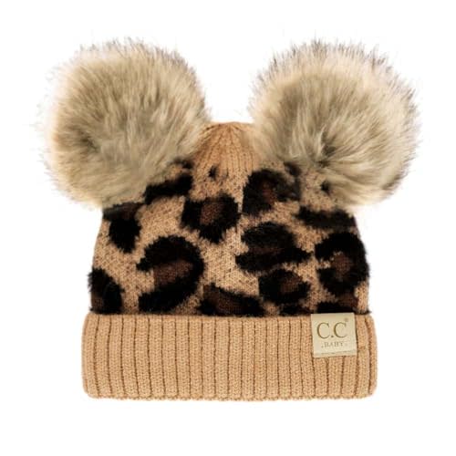 C.C Kids' Babies' Soft Stretch Cable Knit Faux Fur Pom Pom Beanie Hat