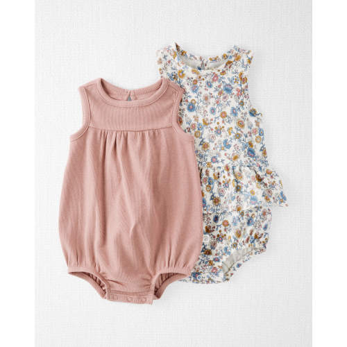 Baby 2-Pack Organic Cotton Bubble Bodysuits - 3M - Style,Vintage Floral, Dusty Rose