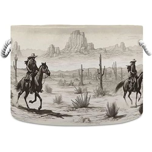 Kigai Western Cowboy Cotton Rope Basket Large Round Baby Laundry Basket Toy Blanket Books Storage Bin for Bedroom Bathroom Nursery Home Decor