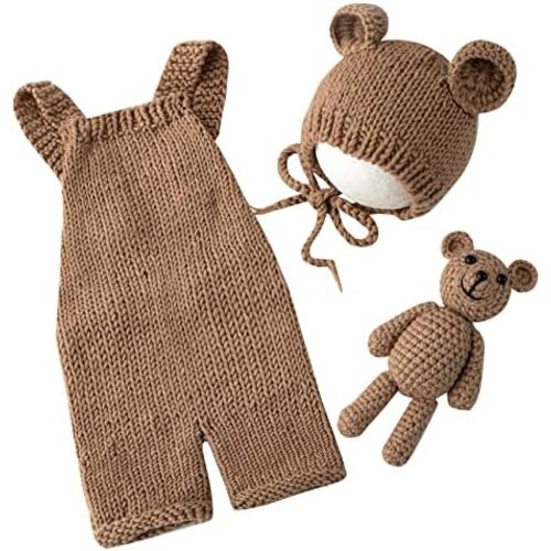 Vemonllas Newborn Photography Props Boys Girls Outfits Baby Photo Props Knit Bear Hat Romper Photoshoot Costume Set