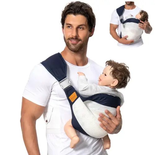 Baby Sling Carrier, Baby Carrier Newborn to Toddler(7-45lbs), Toddler Carrier with Safety Buckle, One Shoulder Adjustable Shoulder Strap, One Size Fits All, Mesh Blue