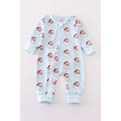 Blue christmas santa claus zipper unisex romper