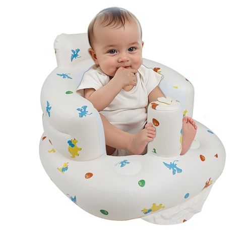 Inflatable Baby Seat for Babies 3 Months & Up, Infant Floor Seats for Sitting Up, Baby Seats for Infants, Blow Up Baby Chair with Built in Air Pump - Olive Flower