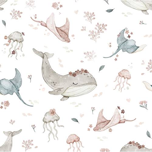 Underwater World Fitted Crib Sheet, Sea Life Cot Sheet, Whale Baby Bedding, Nursery Cotton Crib Sheet, Stingray Nursery Decor, Jellyfish