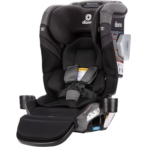 Diono Radian 3RXT SafePlus Max Rear and Forward-Facing Convertible Car Seat, 2-in-1 Anti-Rebound Bar and Calf-Support, 10 Years 1 Car Seat, Slim Fit 3 Across, Black Storm