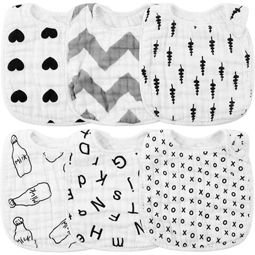 Zainpe 6Pcs Snap Muslin Cotton Bibs for Baby
